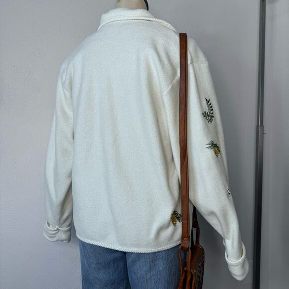 Vintage Holiday Lodge Fleece Jacket Pinecone Embroidered Winter Cardigan Large - Picture 3 of 8
